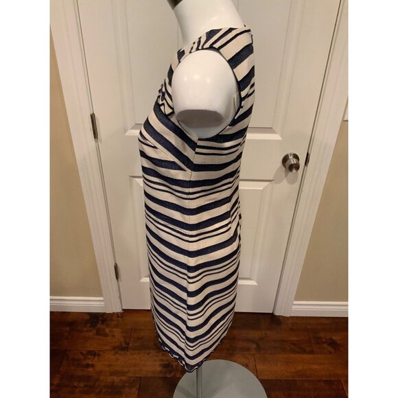 J. Crew Blue & Cream Striped Shift Dress, W/ Scallop & Rivet Hem, Size 00, NWT!! - Picture 6 of 9